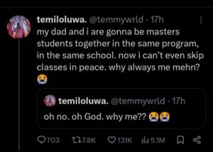 Man cries out as he and his dad are about to become coursemates